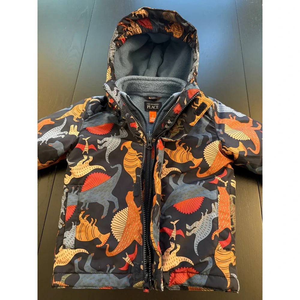The Children's Place 3-in-1 Toddler Dinosaur Jacket Coat Size 2T Blue Fleece Zip